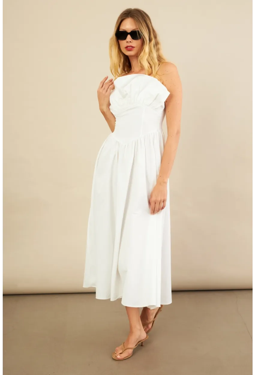 Kadın Ekru Volanlı Midi Elbise MİL4856