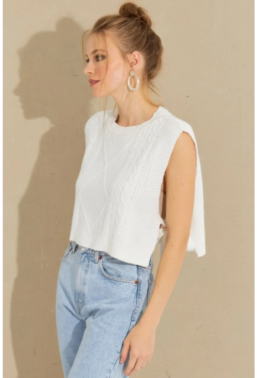 Kadın Ekru Yanları Bağlamalı Süveter YV210