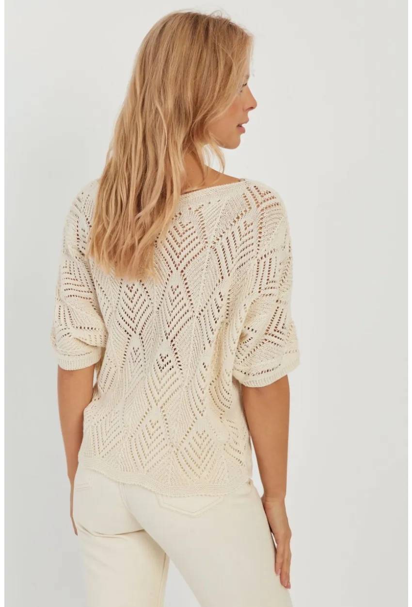 Kadın Ekru Yarasa Kol Ajurlu Triko Bluz YZ621