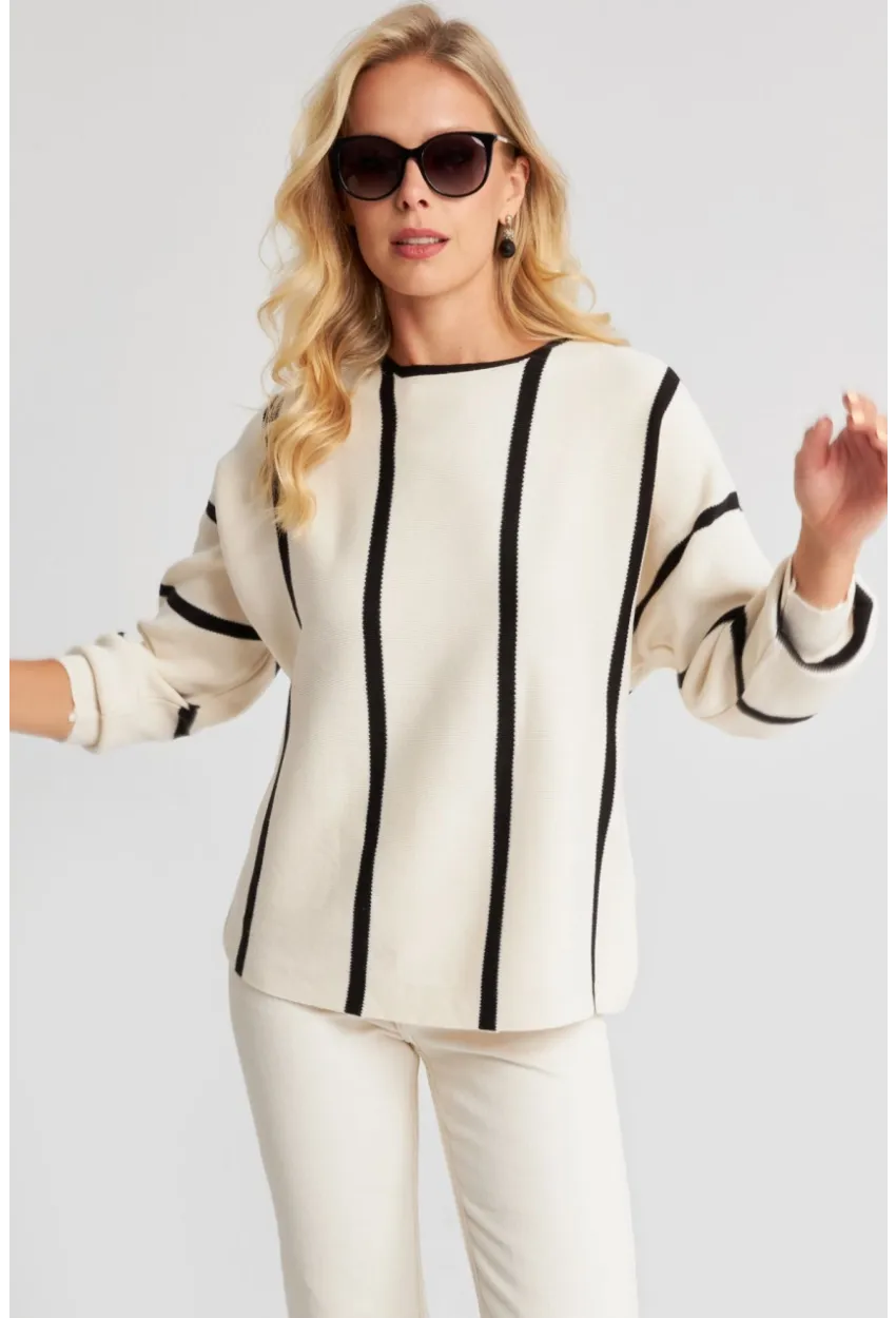 Kadın Ekru Yarasa Kol Triko Kazak YZ522