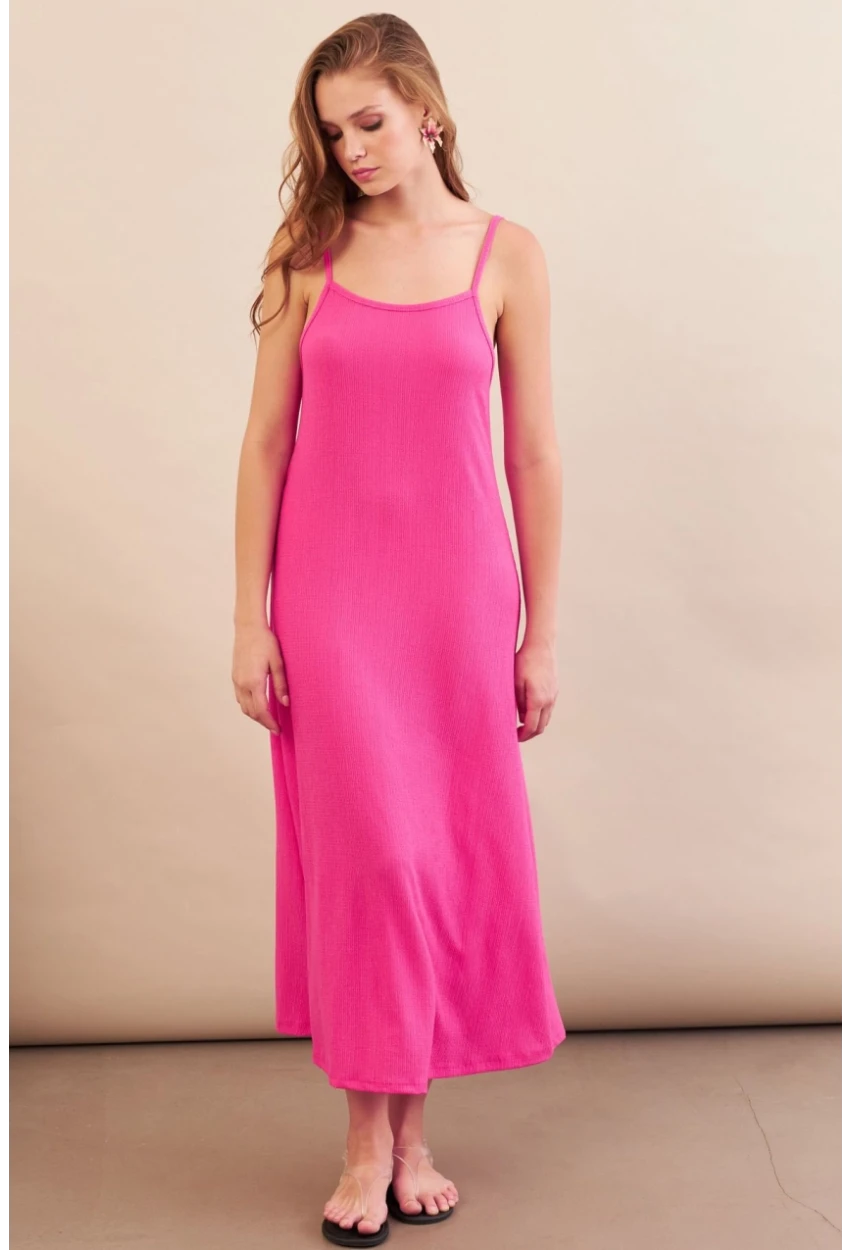 Kadın Fuşya Ayarlanabilir Askılı Bürümcük Midi Elbise MX9455