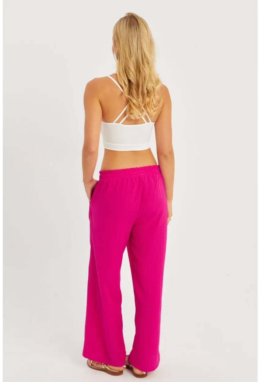 Kadın Fuşya Beli Lastikli Bürümcük Pantolon ZER405
