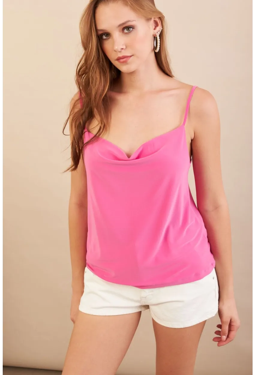 Kadın Fuşya Degaje Yaka Bluz LPP1286-90