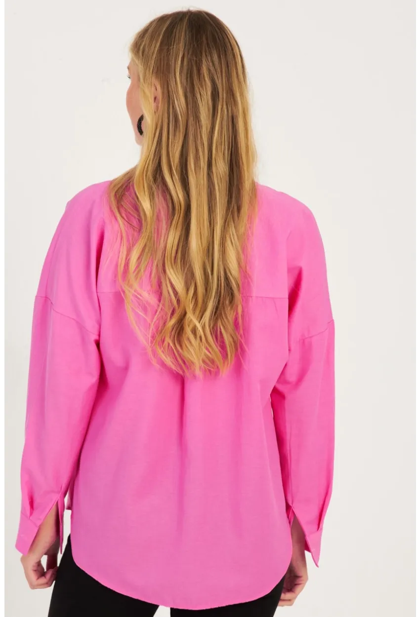 Kadın Fuşya Gül Aksesuarlı Gömlek SF2540