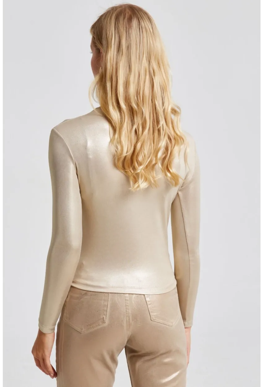 Kadın Gold Rengi Parlak Bluz LPP1245