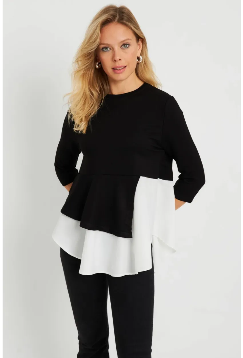 Kadın Gömlek Detaylı Bluz Siyah ST6025