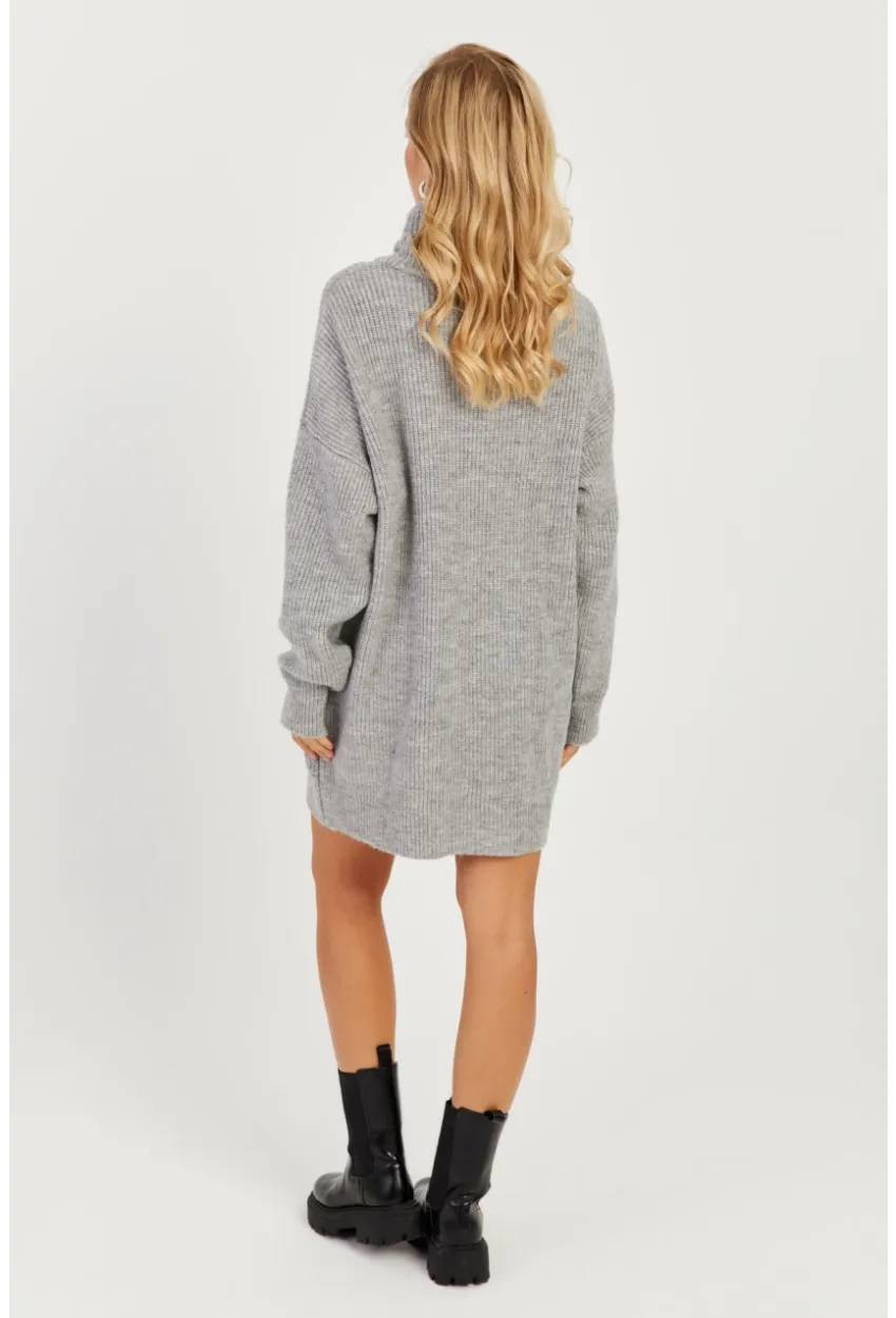 Kadın Gri Balıkçı Yaka Triko Tunik KZ2504