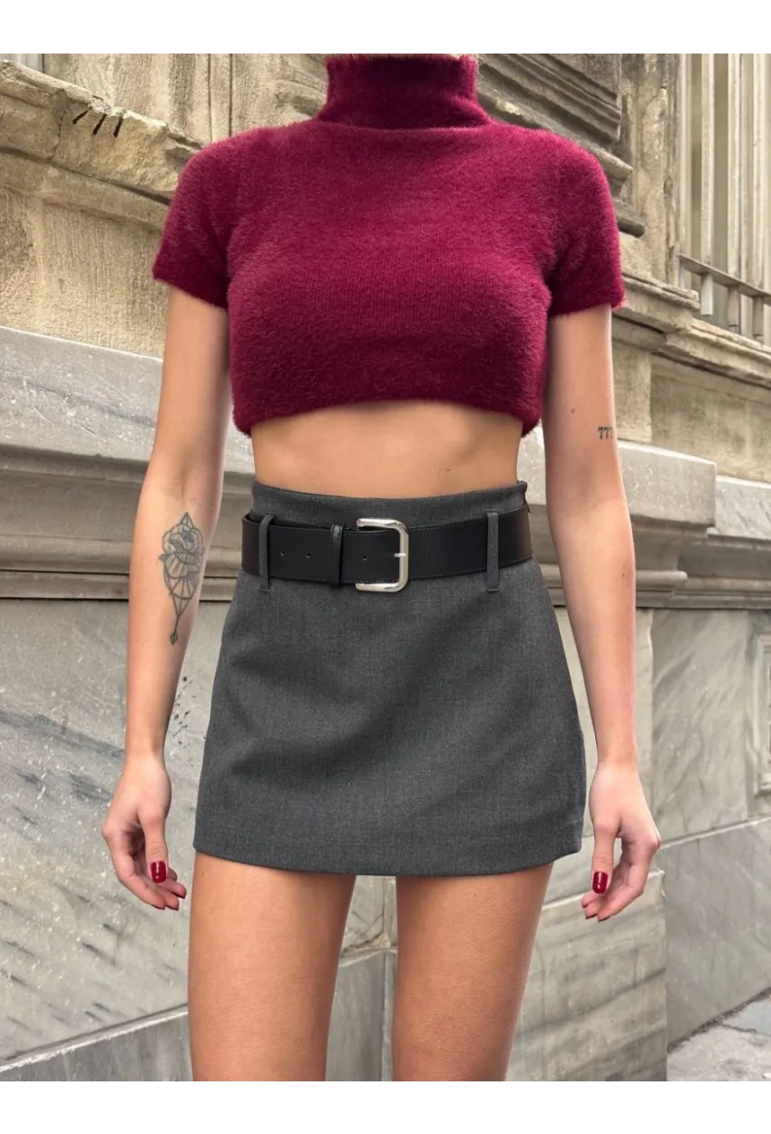 Kadın Gri Kemerli Şort Etek