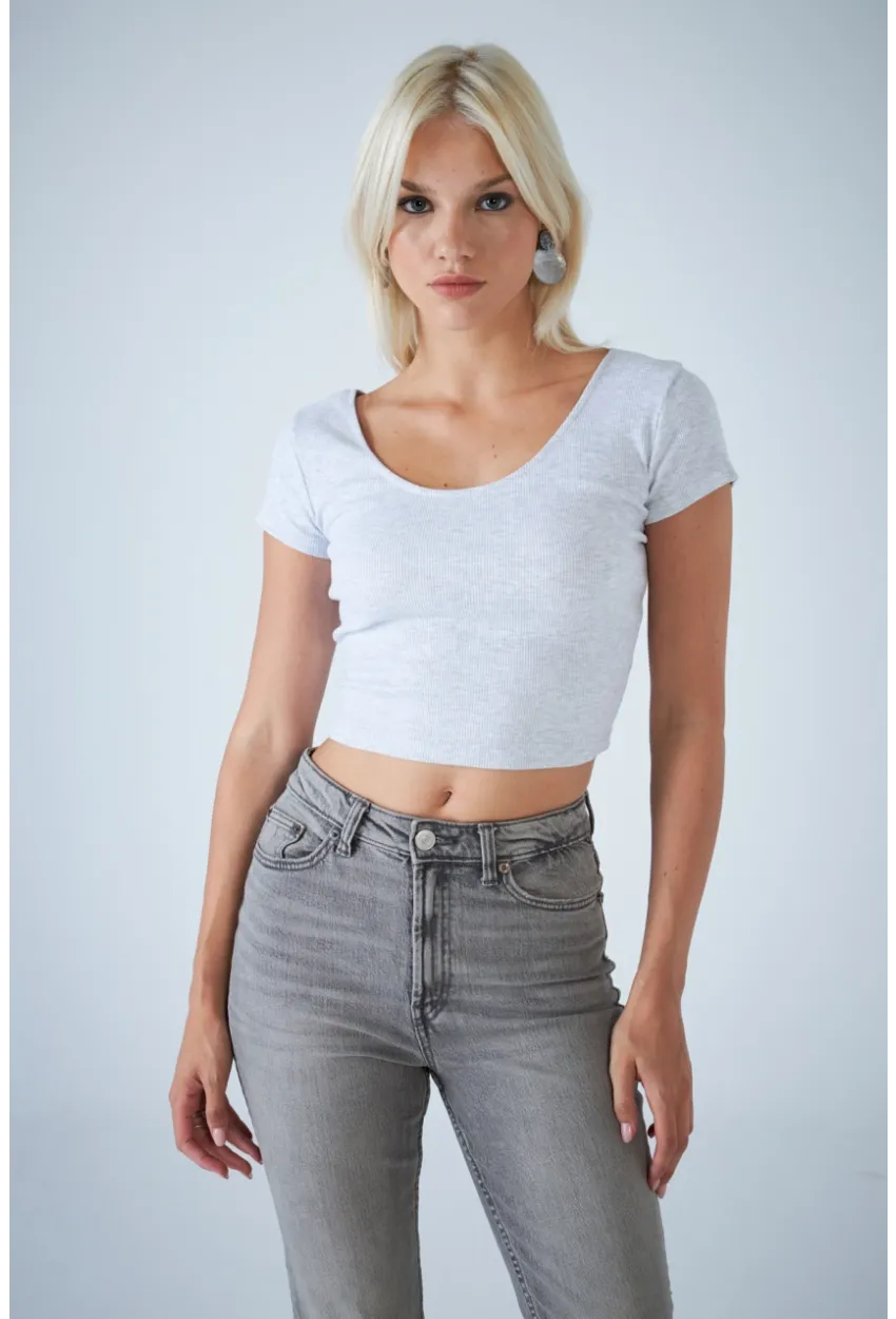 Kadın Gri Ön Arka U Bluz EV57