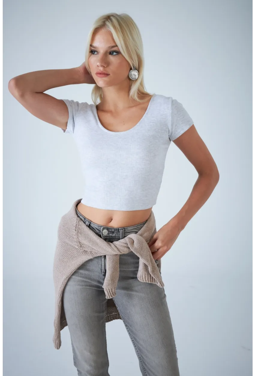 Kadın Gri Ön Arka U Bluz EV57