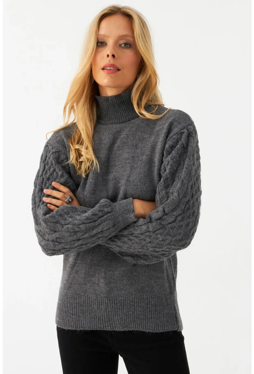 Kadın Gri Pencereli Kazak SE3