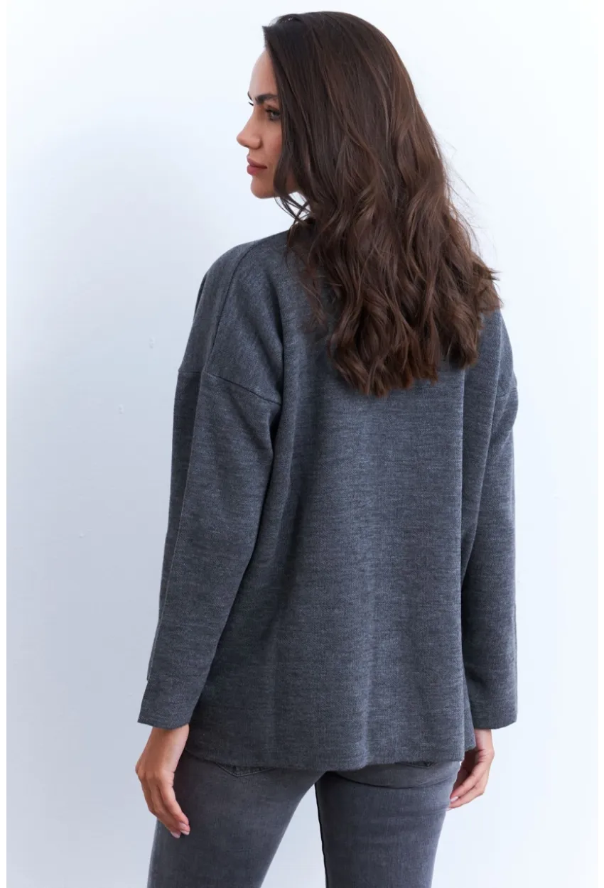 Kadın Gri Taşlı Düğmeli Hırka MİW4572