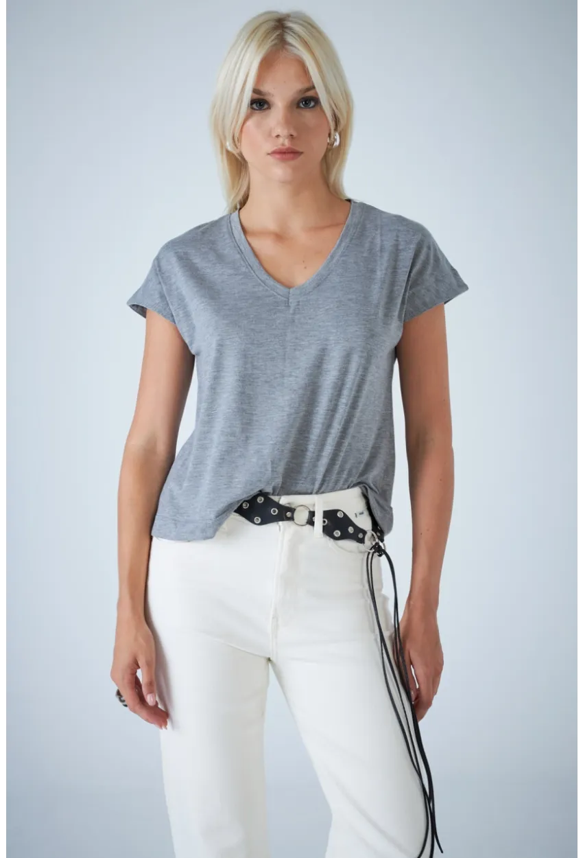 Kadın Gri V Yaka T-Shirt LPP1311