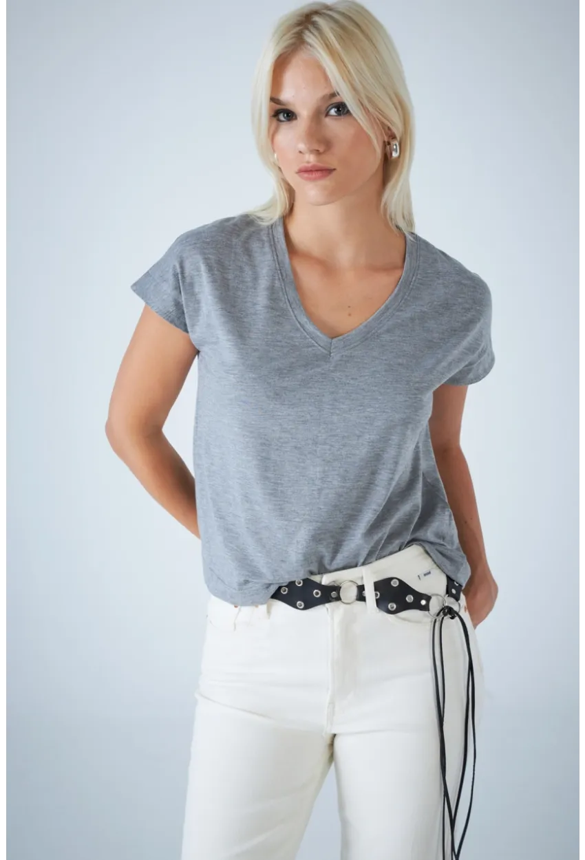 Kadın Gri V Yaka T-Shirt LPP1311