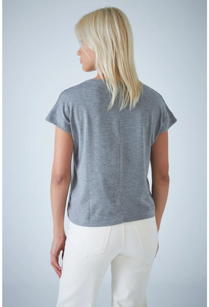 Kadın Gri V Yaka T-Shirt LPP1311