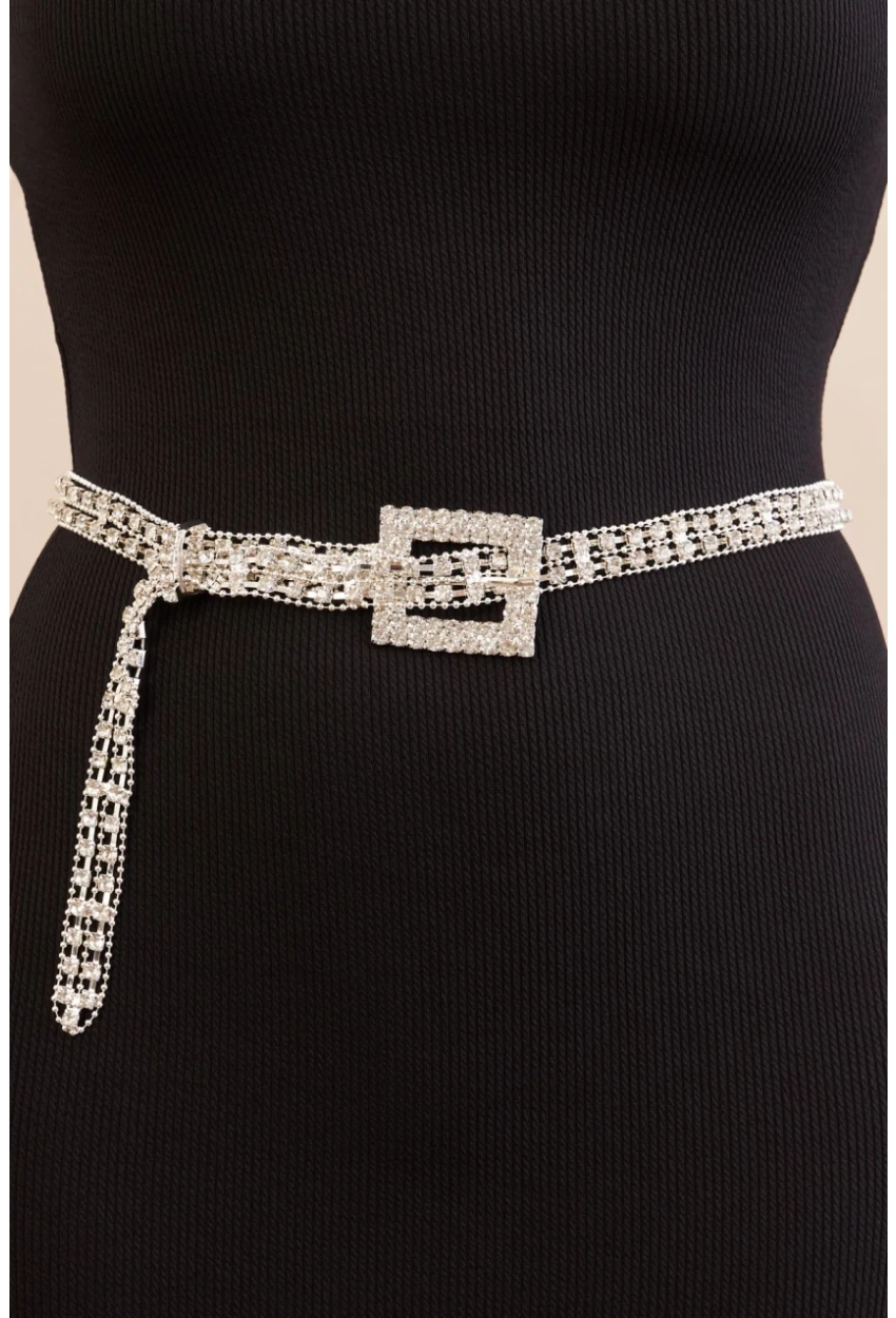 Kadın Gümüş Rengi Taşlı Zincir Kemer BE716