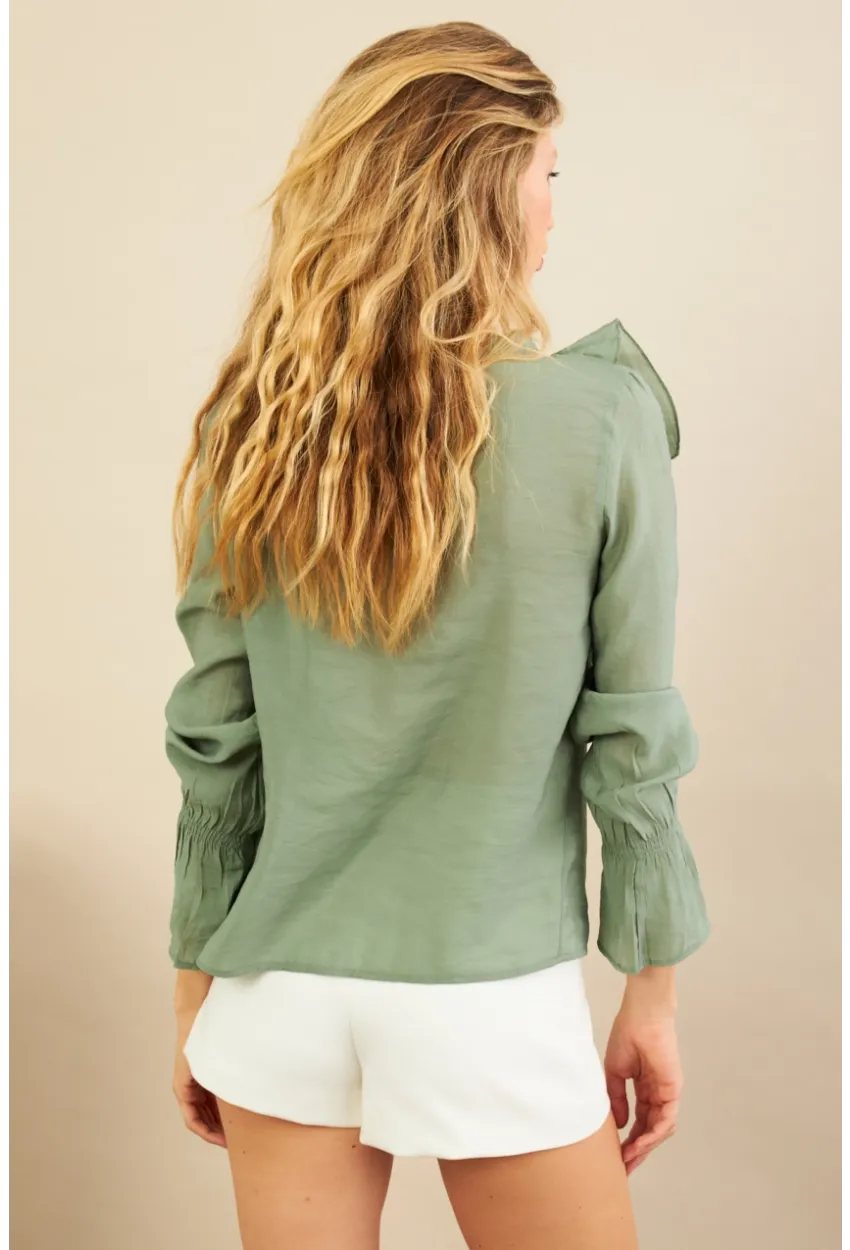 Kadın Haki Fırfırlı Gömlek DMR487