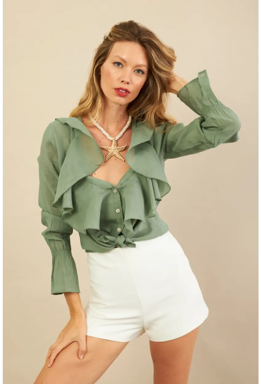 Kadın Haki Fırfırlı Gömlek DMR487