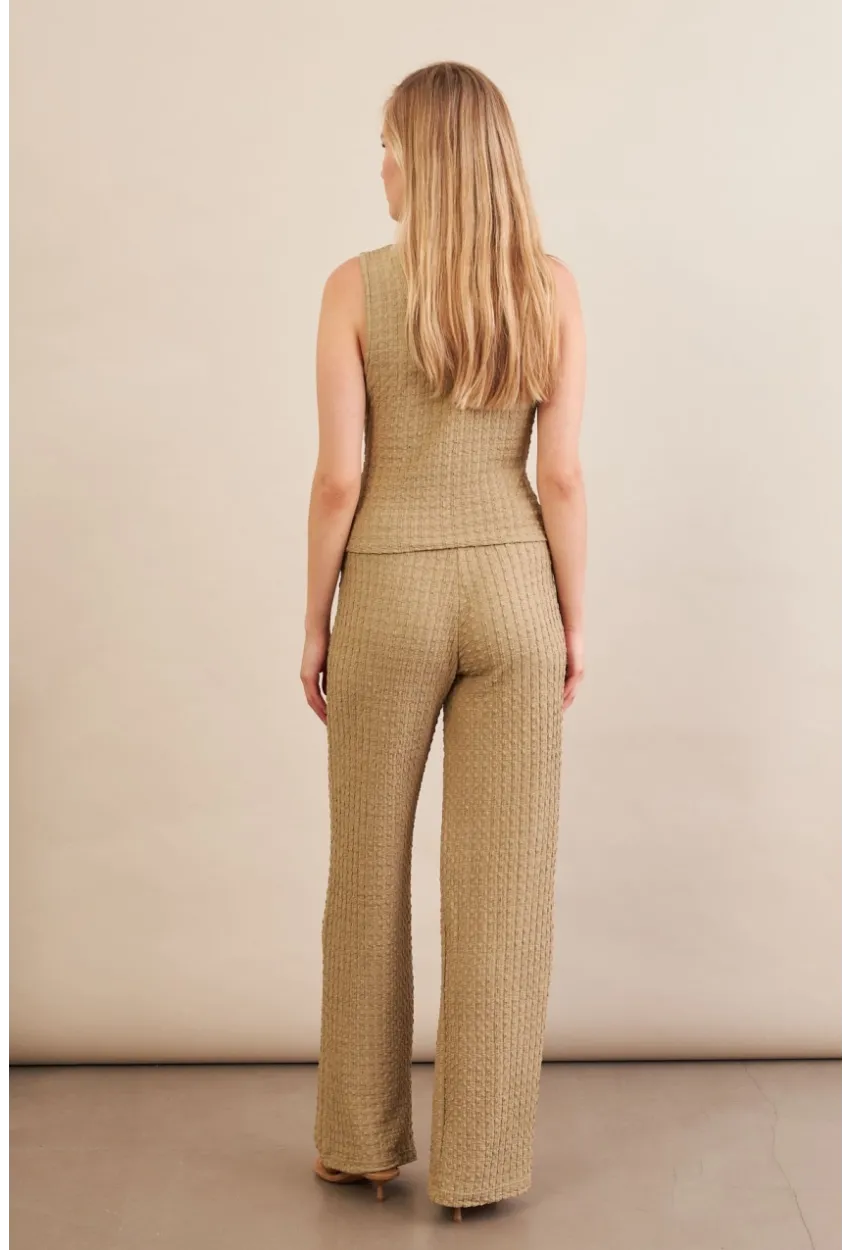 Kadın Haki Gofre Yelek Pantalon Takım FLU330