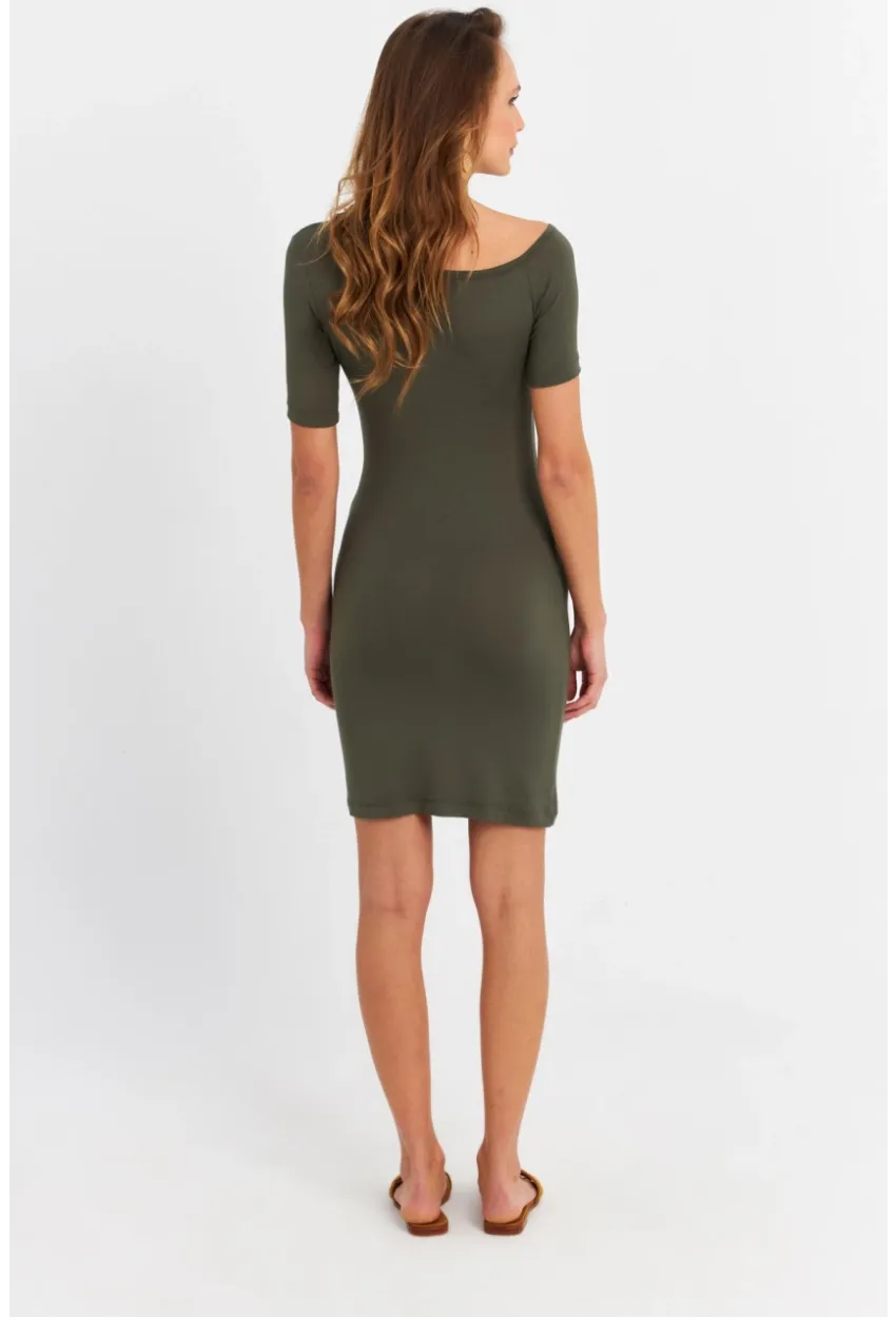 Kadın Haki Tek Omuz Açık Mini Elbise EY3079