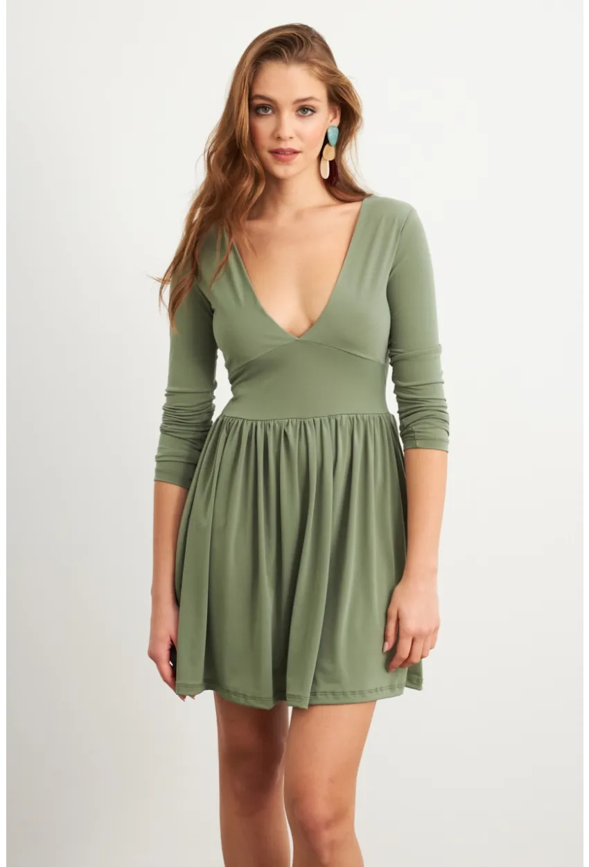 Kadın Haki V Yaka Mini Elbise LİK17