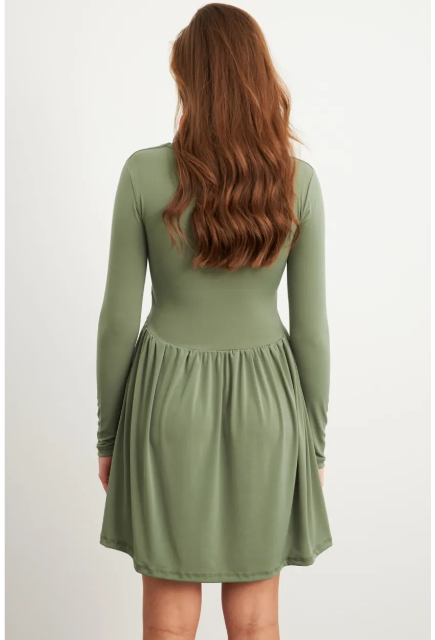 Kadın Haki V Yaka Mini Elbise LİK17