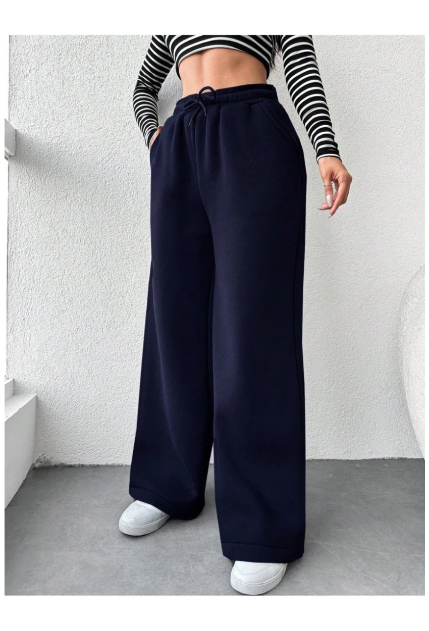 Kadın İki İplik Şardonlu Eşofman Altı Lacivert