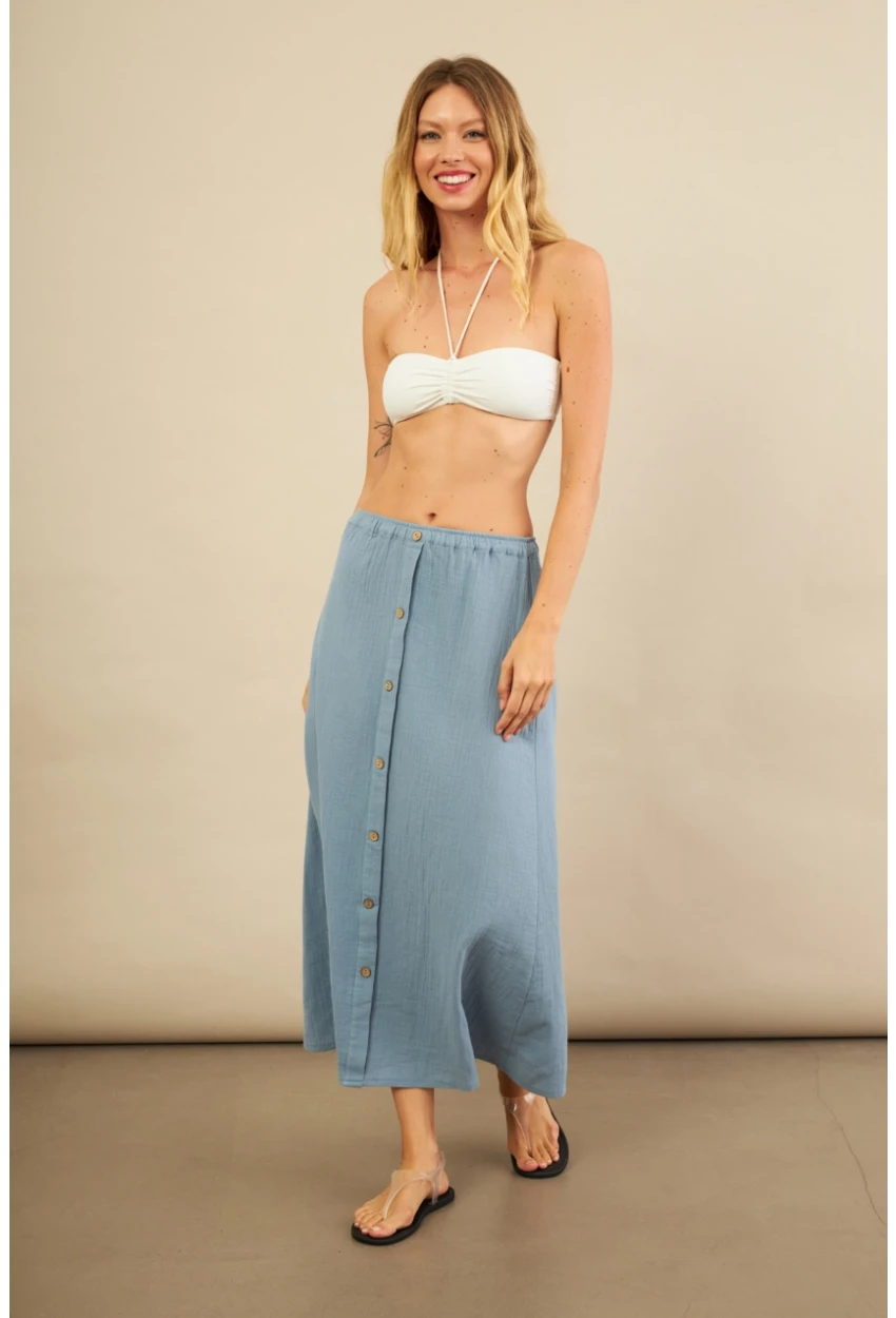 Kadın İndigo Cepli Müslin Midi Etek BTY103