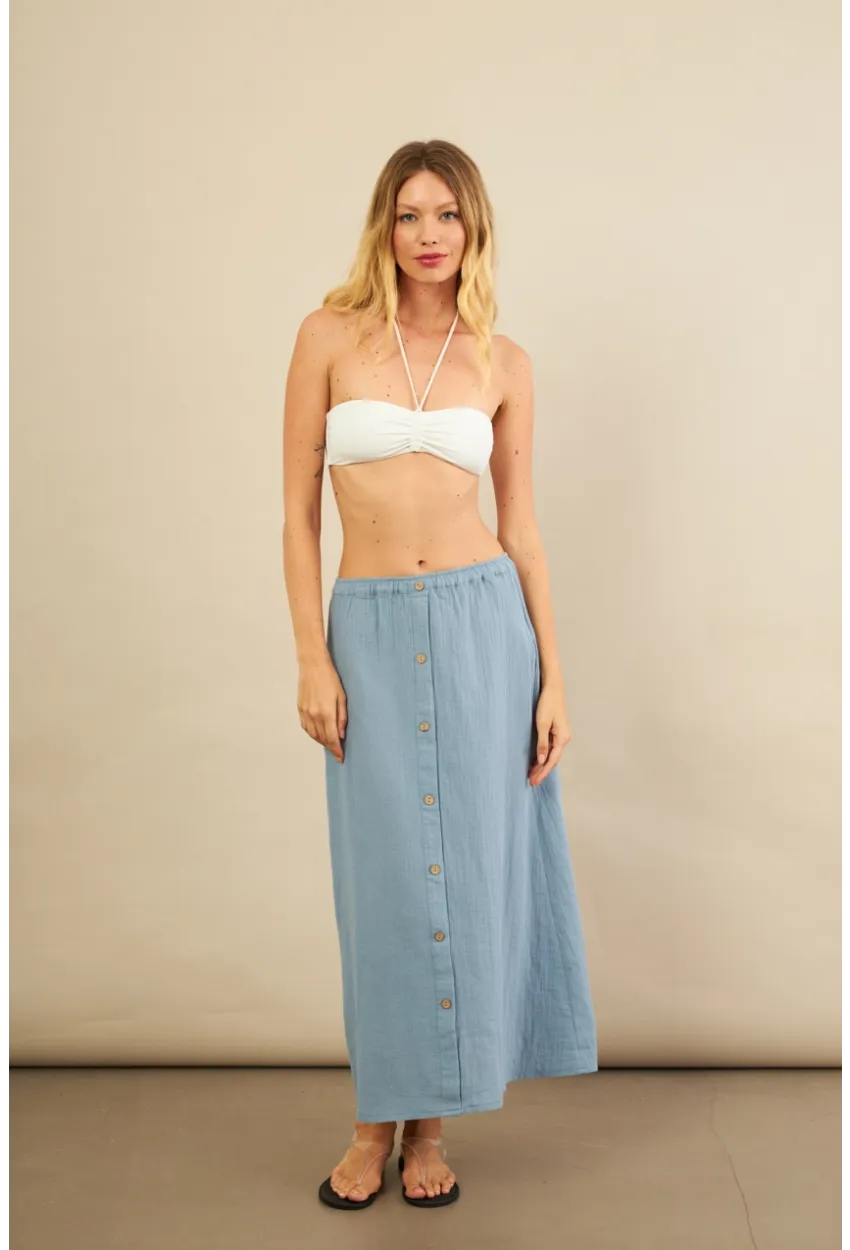 Kadın İndigo Cepli Müslin Midi Etek BTY103