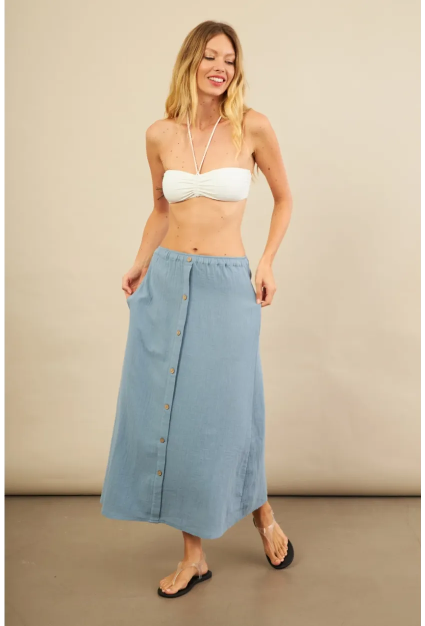 Kadın İndigo Cepli Müslin Midi Etek BTY103