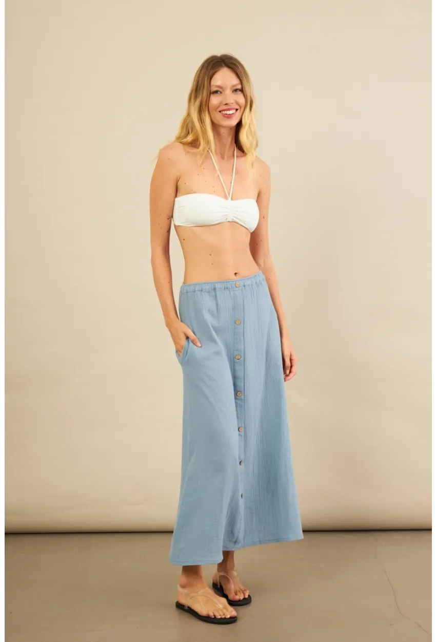Kadın İndigo Cepli Müslin Midi Etek BTY103