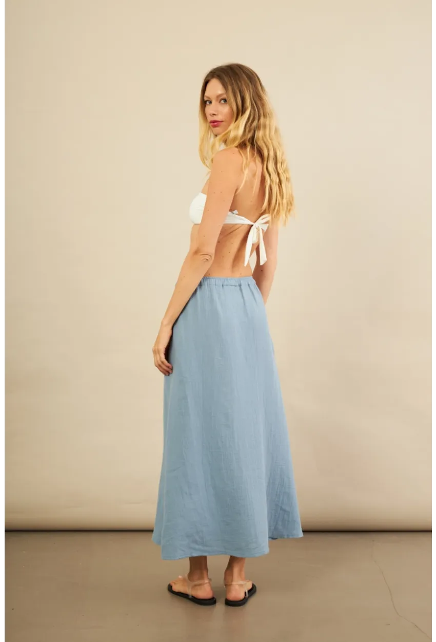 Kadın İndigo Cepli Müslin Midi Etek BTY103