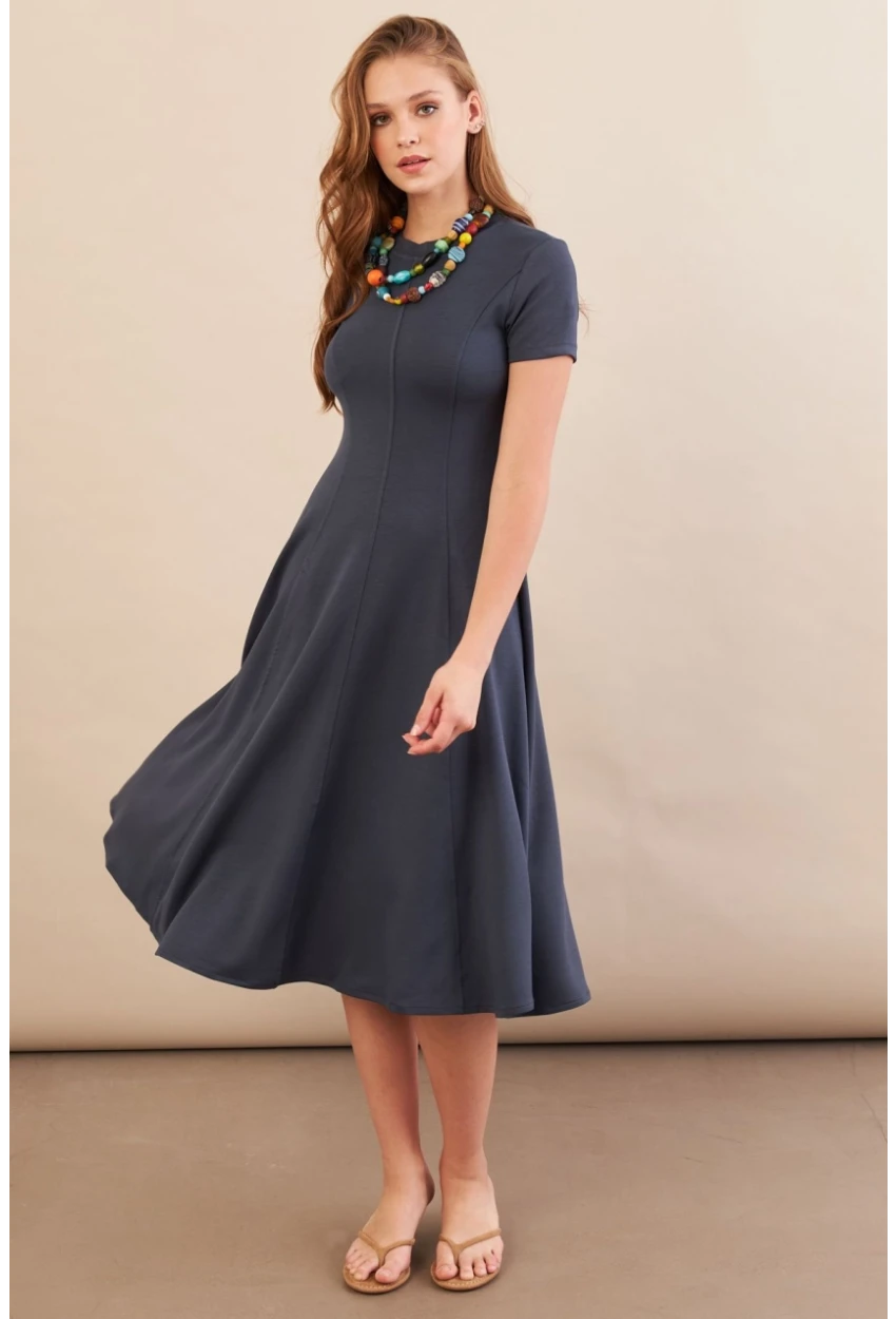 Kadın İndigo Midi Çan Elbise DMR461