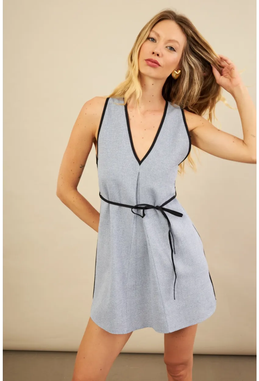 Kadın İndigo Mini Keten Elbise MSİ103