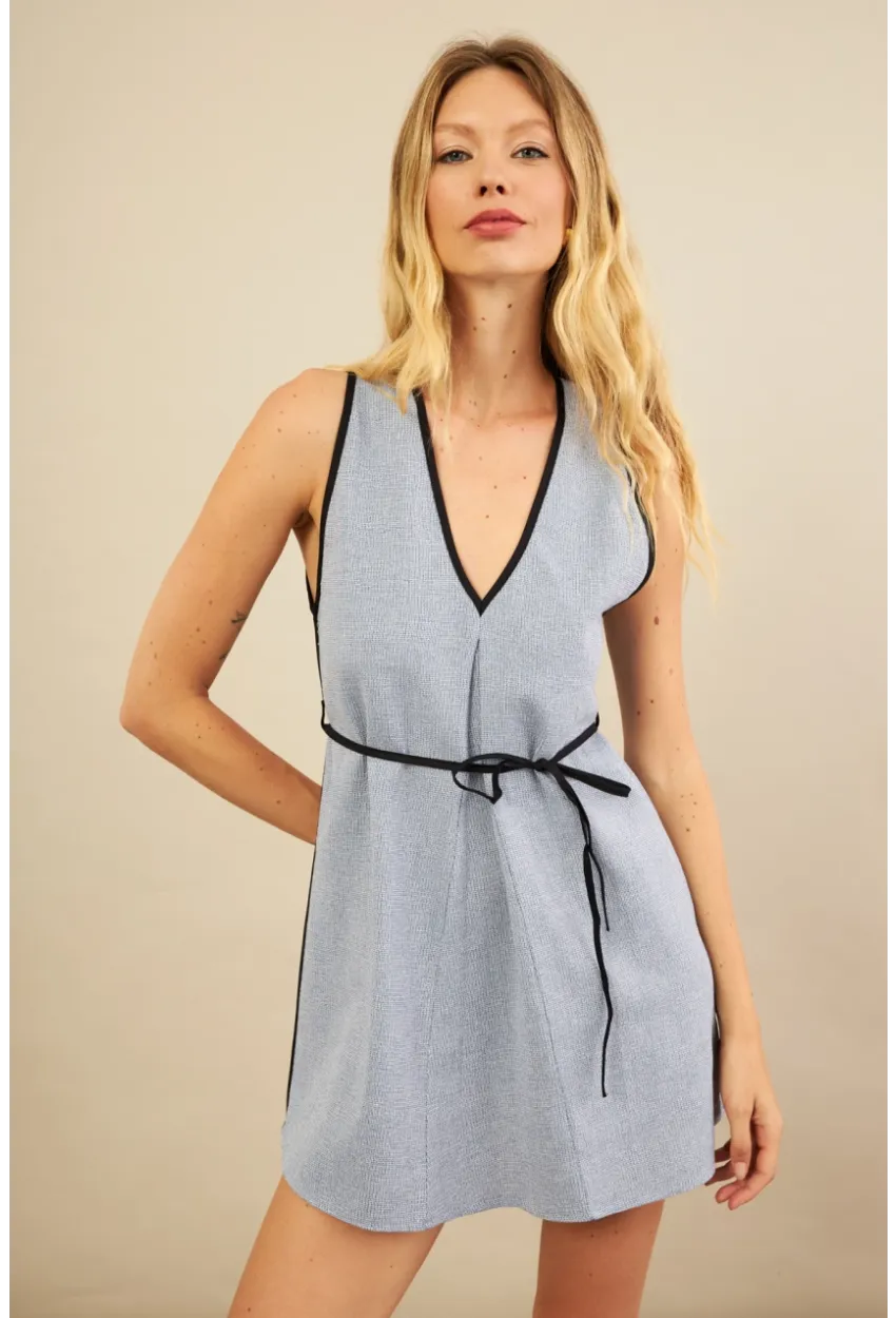 Kadın İndigo Mini Keten Elbise MSİ103