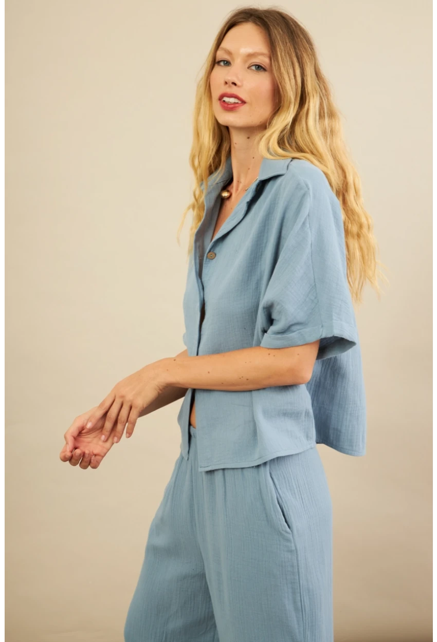 Kadın İndigo Müslin Gömlek BTY101