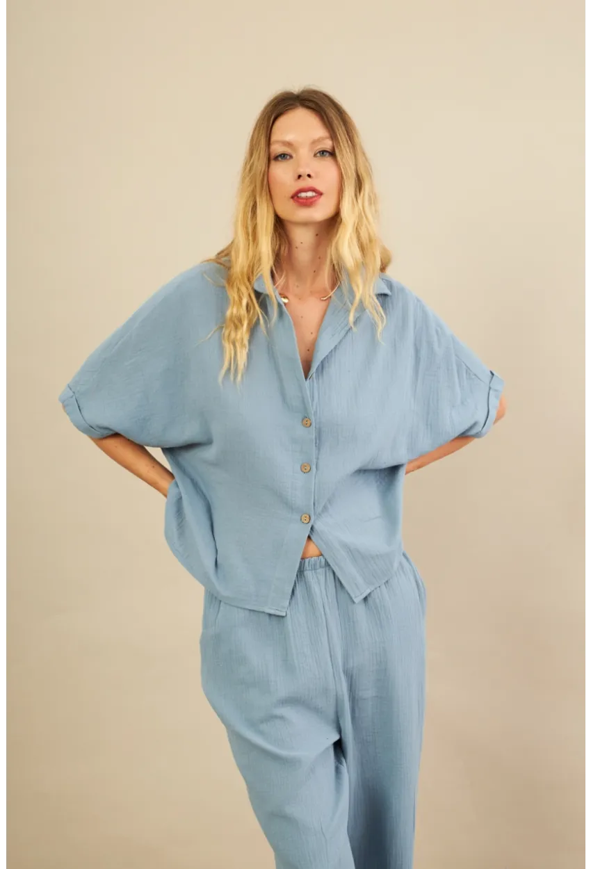 Kadın İndigo Müslin Gömlek BTY101