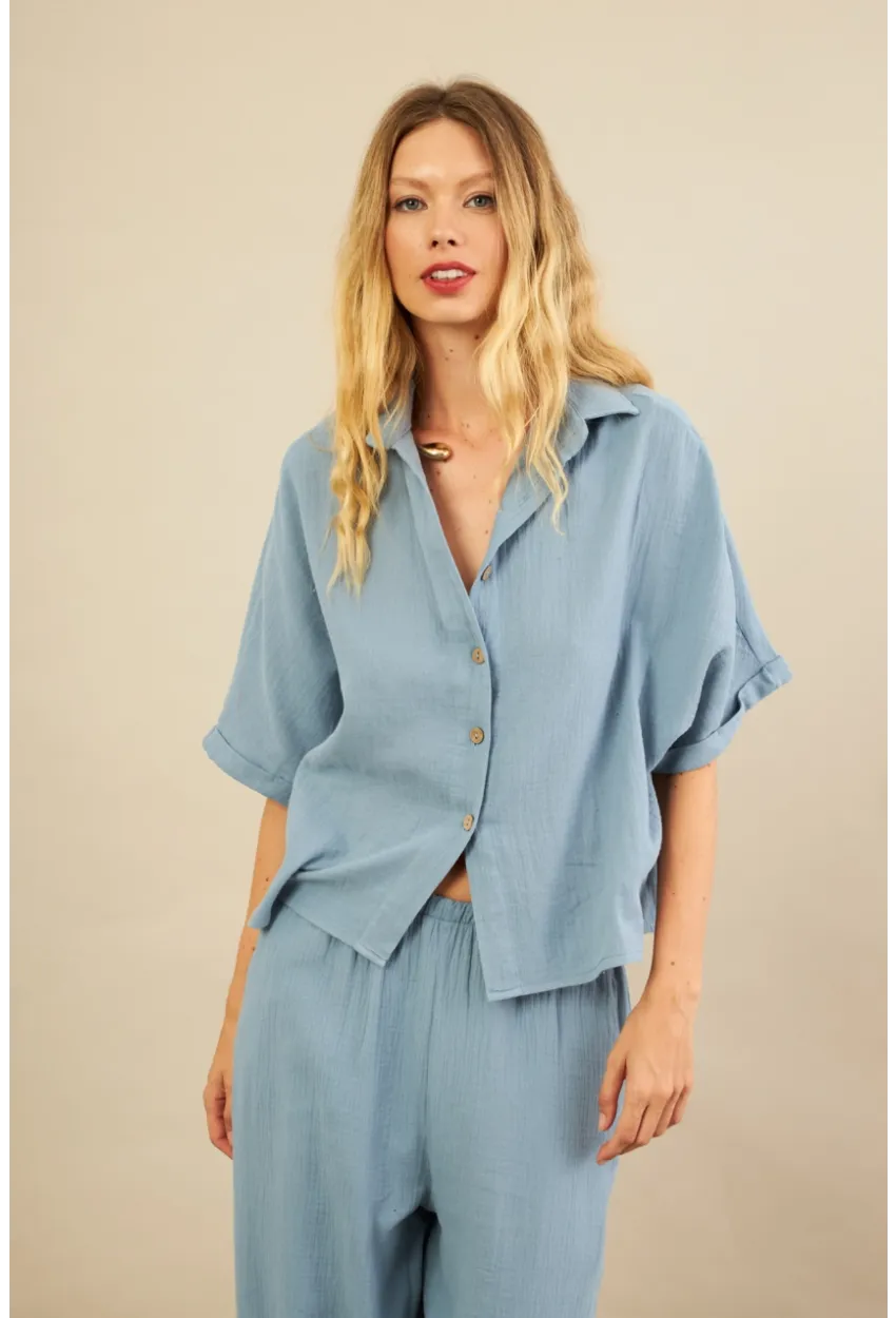 Kadın İndigo Müslin Gömlek BTY101