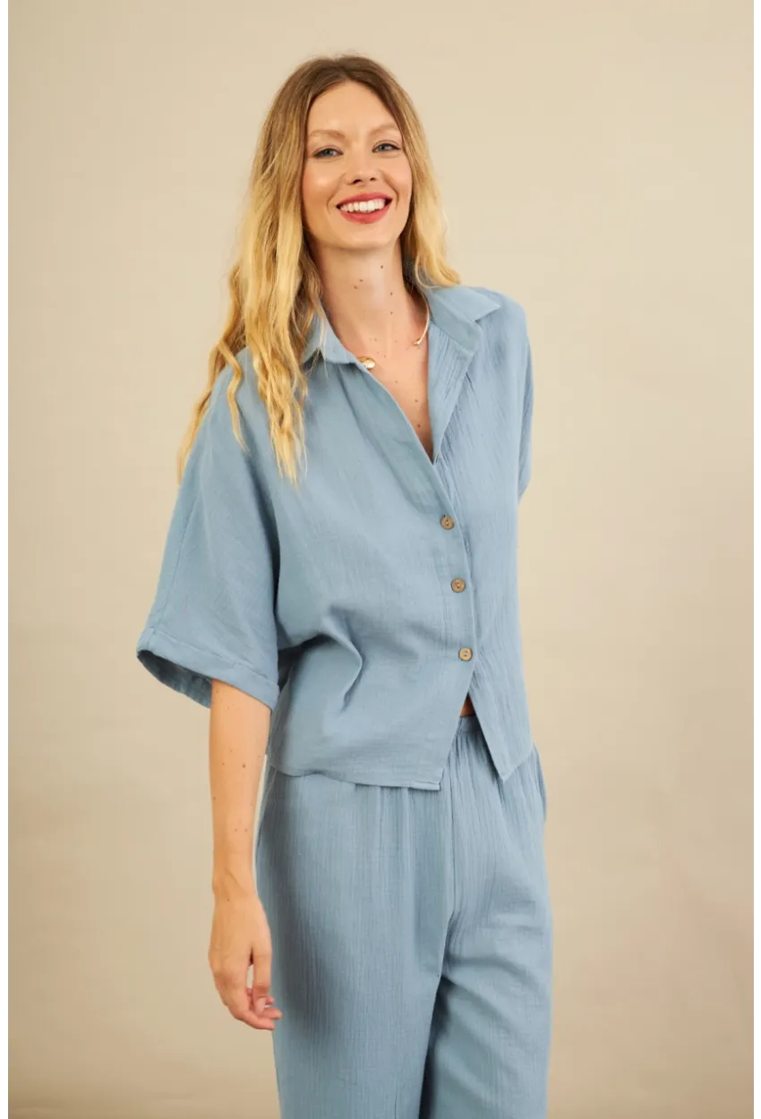 Kadın İndigo Müslin Gömlek BTY101