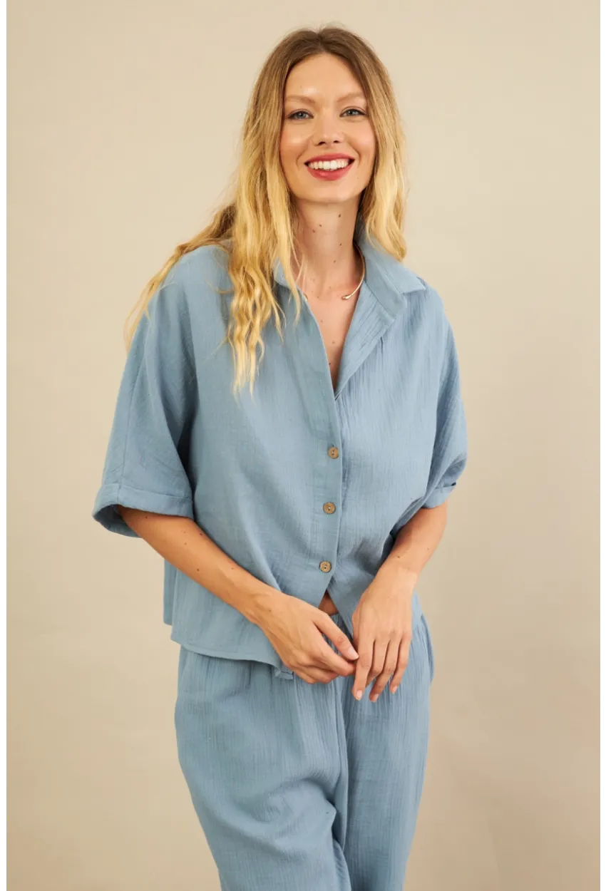 Kadın İndigo Müslin Gömlek BTY101