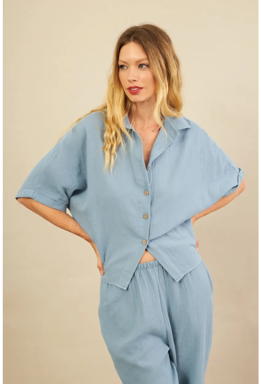 Kadın İndigo Müslin Gömlek BTY101