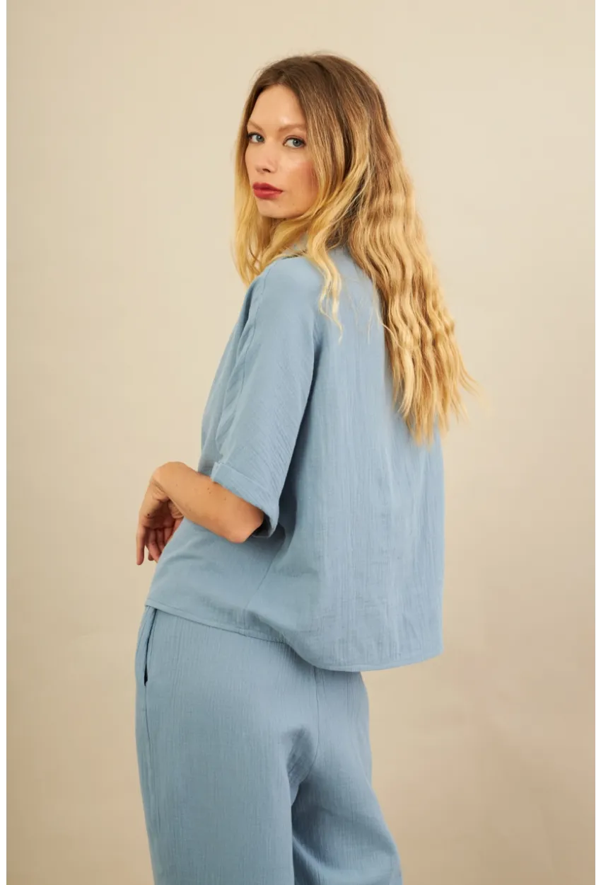 Kadın İndigo Müslin Gömlek BTY101