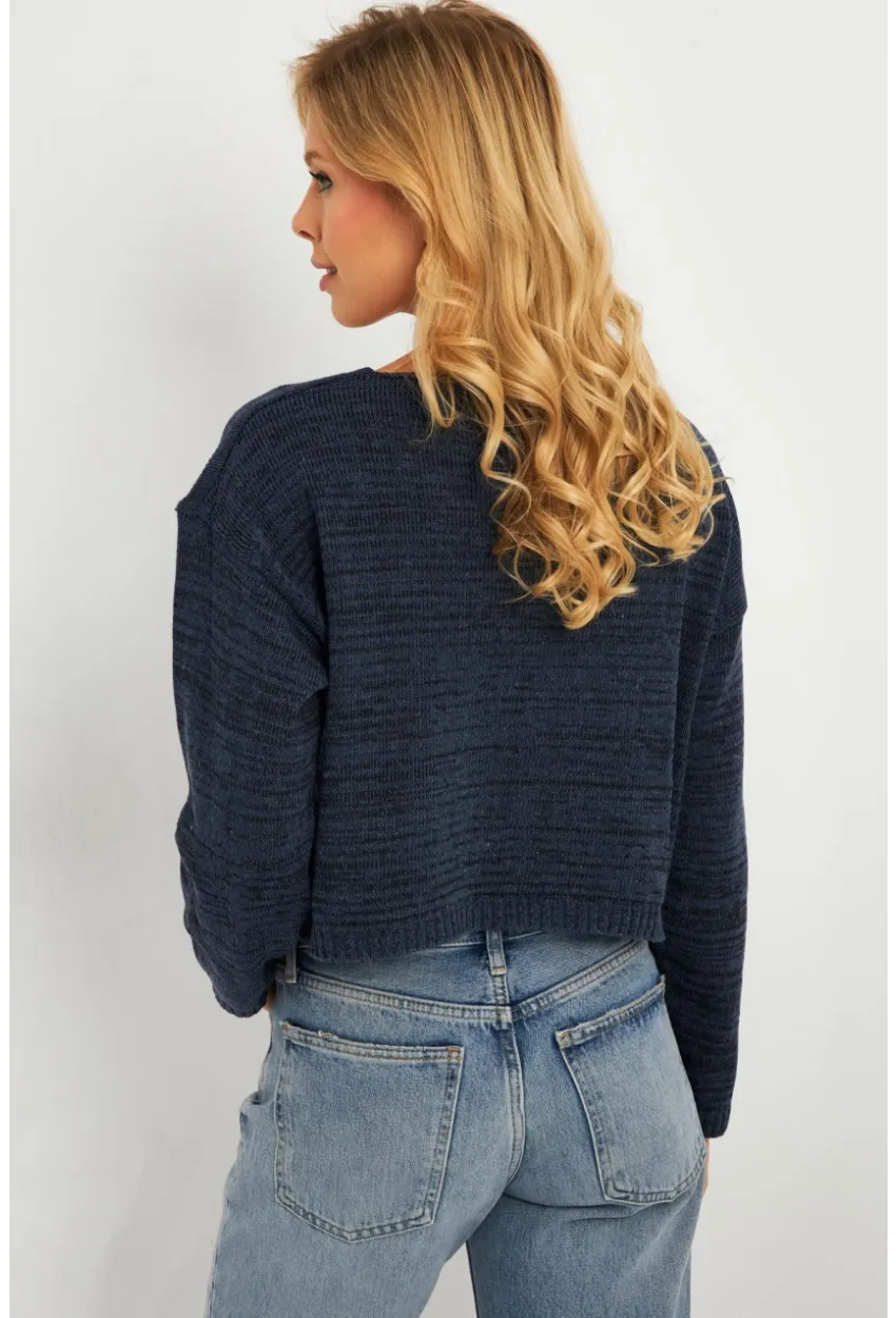 Kadın İndigo Salaş Kısa Triko Bluz YV281