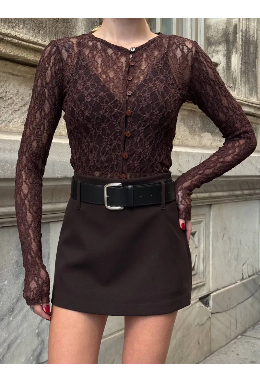 Kadın Kahve Kemerli Şort Etek