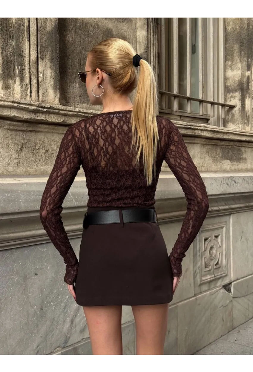 Kadın Kahve Kemerli Şort Etek