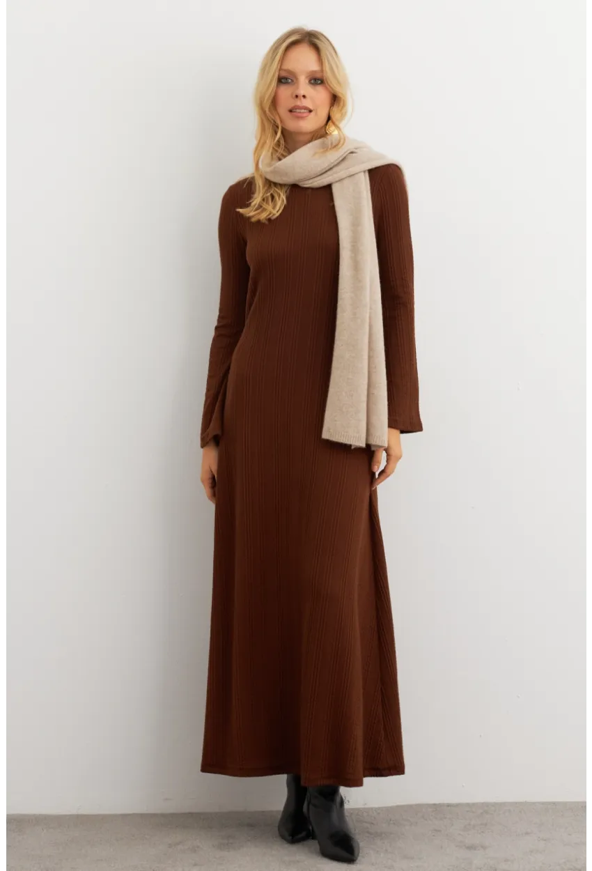 Kadın Kahverengi Basic Maxi Elbise COL30