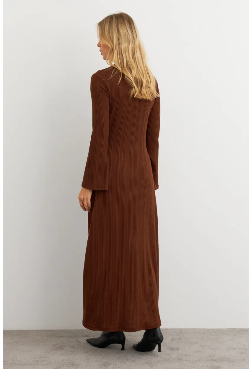 Kadın Kahverengi Basic Maxi Elbise COL30