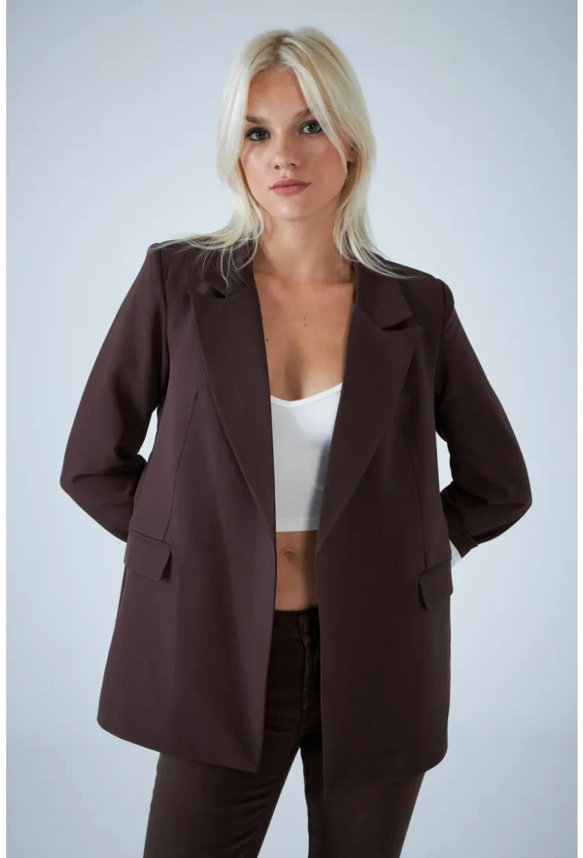 Kadın Kahverengi Çizgi Astarlı Blazer Ceket BES3049