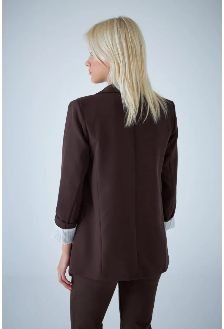 Kadın Kahverengi Çizgi Astarlı Blazer Ceket BES3049