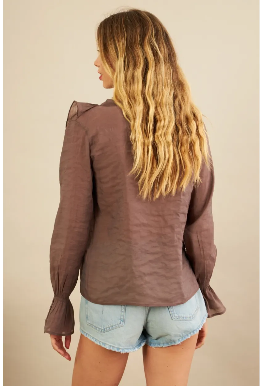 Kadın Kahverengi Fırfırlı Gömlek DMR487